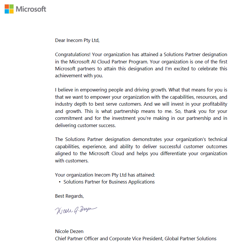 Microsoft Solutions Partner Confirmation
